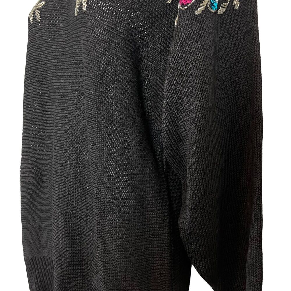 Victoria Jones Womens Vintage Beaded Sequin Floral Dolman Sleeve Sweater sz L - Picture 9 of 16